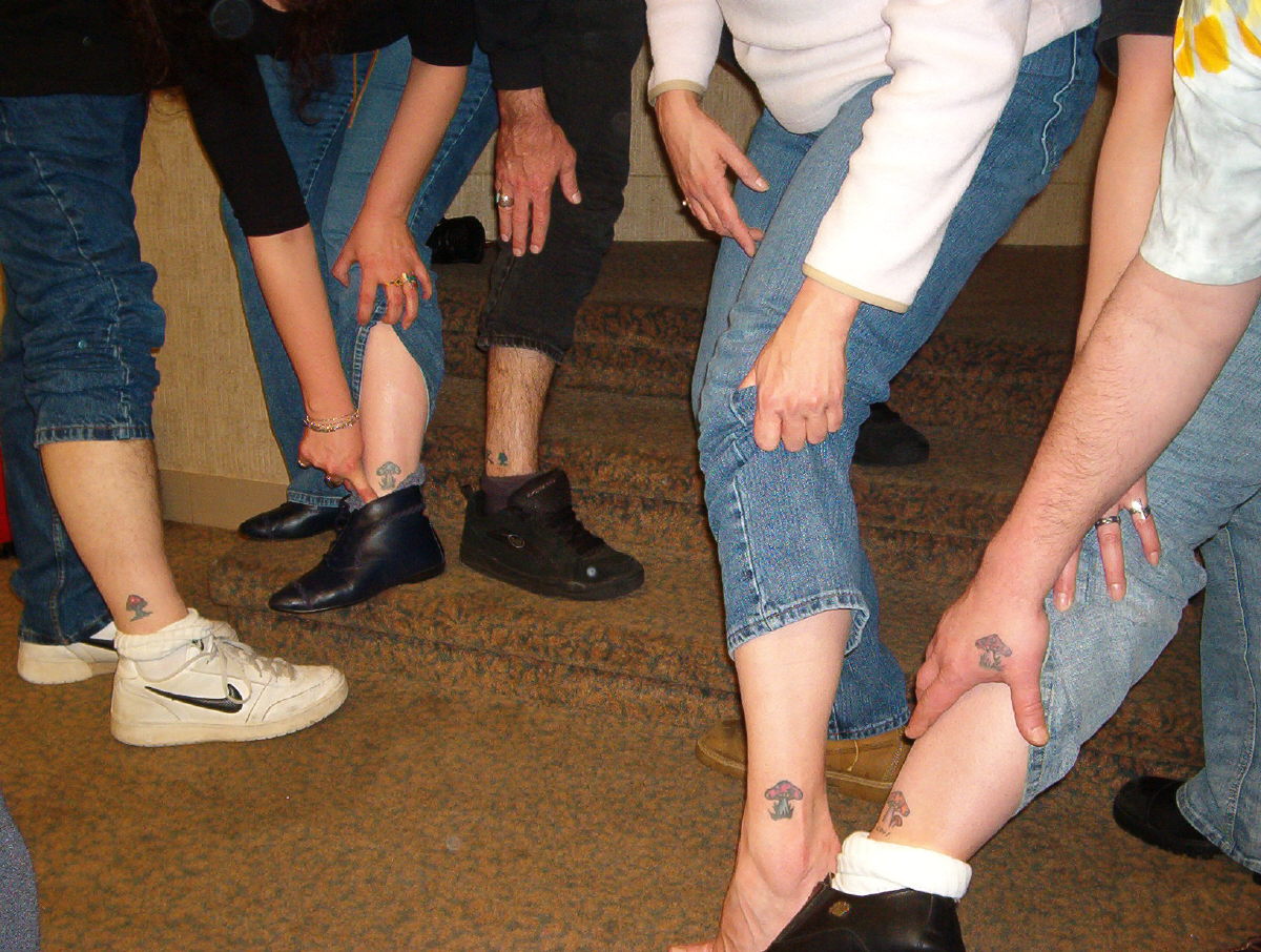Mushroom tattoos, picture was taken at the Hittin the Note party at the Beacon Hotel March 12, 2005