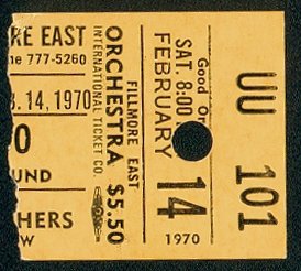 ticket stub for the fillmore east,2/70.