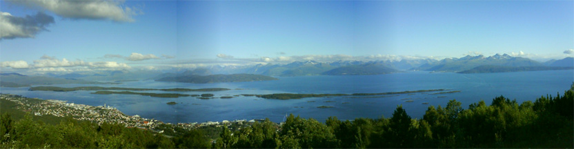 This is a panoramic view from the top of the mountains above the jazzcity Molde(Norway).