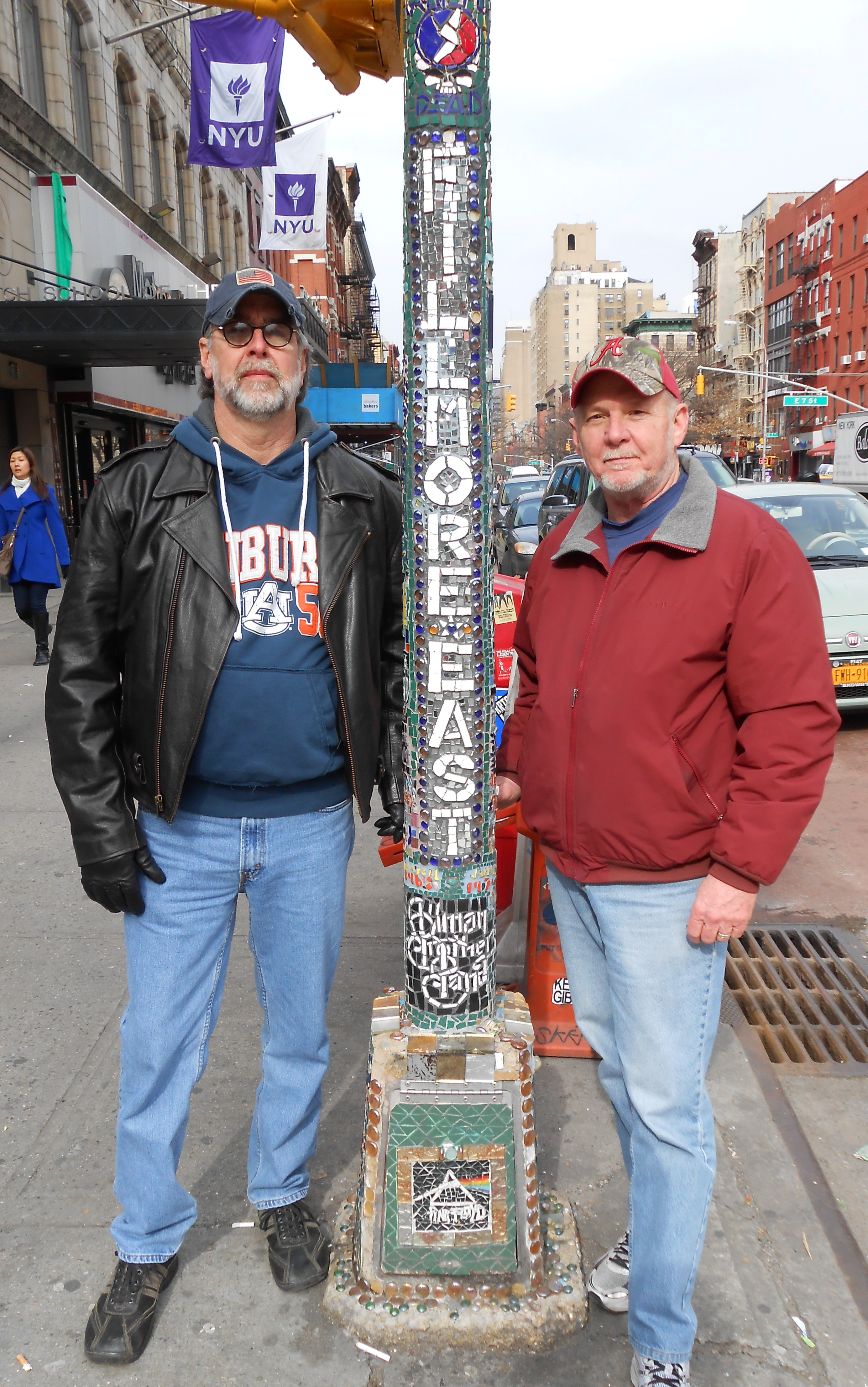Me and Mike Jellison at the  Fillmore East totem at the old Fillmore East site during the 2012 Beacon run.