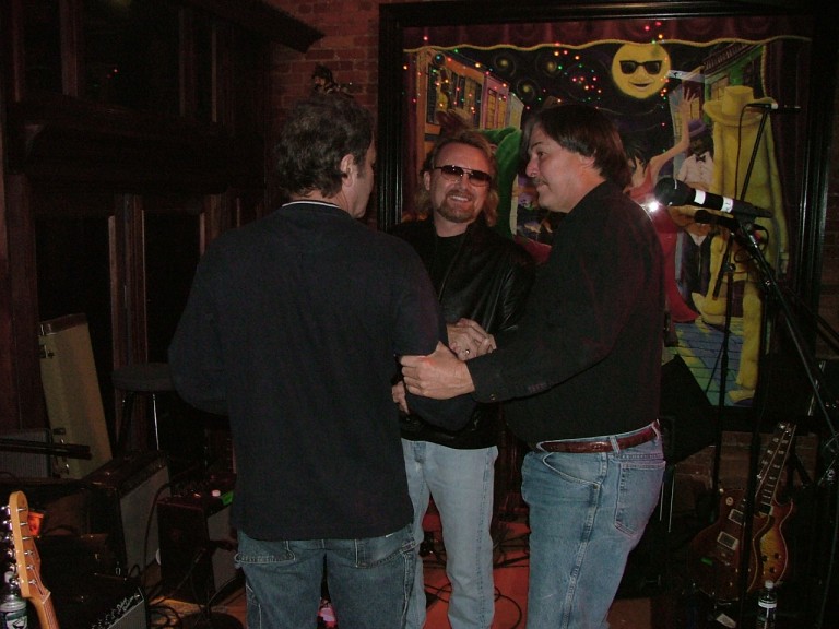 5th Annual Jam For Duane - 10/29/05 - 2nd Street Music Hall - Gadsden, AL - Tommy Talton and Lee Roy Parnell sharing a congratulatory moment with Brent Sibley.